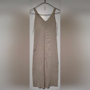Zara Beige Ribbed Knit Midi Dress